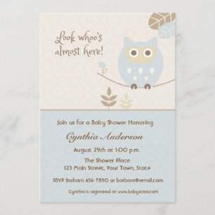 Invitación Lechuza azul, Baby Shower para niño