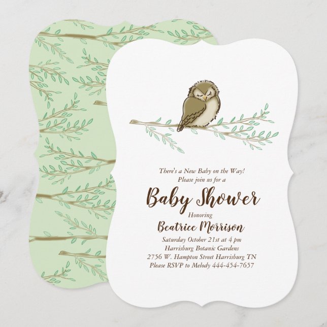 Invitación Lechuza Baby Shower Woodland Bird (Anverso / Reverso)