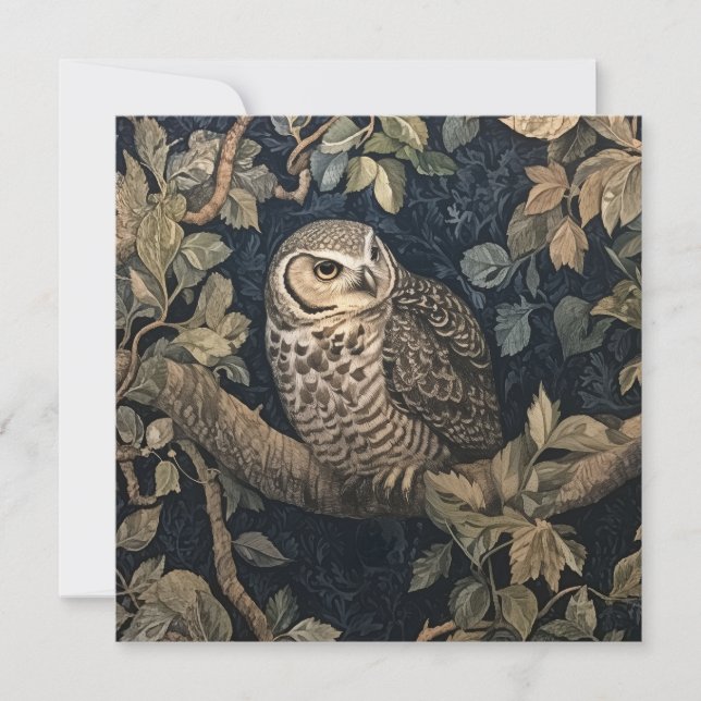 Invitación Lechuza barata en un bosque al estilo William Morr (Anverso)