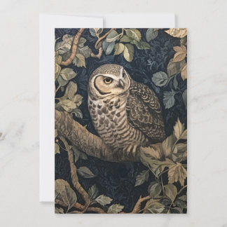 Invitación Lechuza Barrada al estilo William Morris de un árb