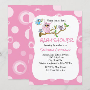 Invitación Lechuza Bebé Rosa Temática de ducha