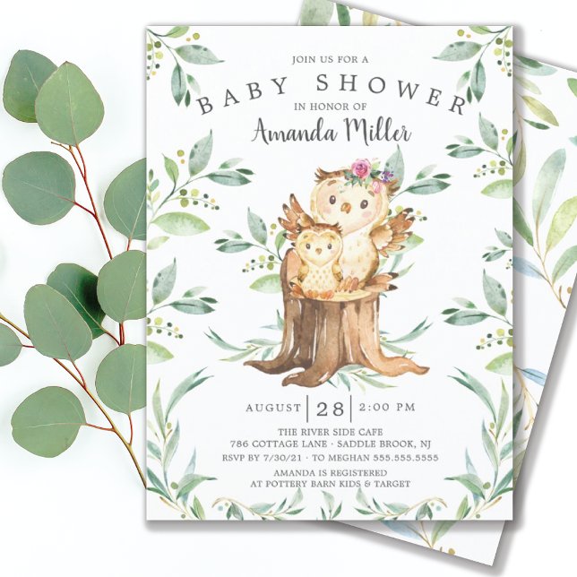 Invitación Lechuza bebé y Baby Shower para mamá (Subido por el creador)