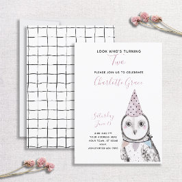 Invitación Lechuza Blanca y Negra Fiesta Chica de cumpleaños