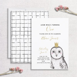 Invitación Lechuza Blanca y Negra Fiesta de primer cumpleaños