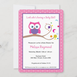 Invitación Lechuza Chica Rosa Encantadora Ojos Amables Y Expr