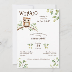 Invitación Lechuza Cuta en Branch Watercolor Baby Shower