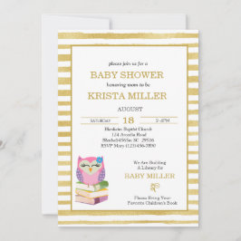 Invitación Lechuza De Oro Rosa Trae Un Baby Shower De Libro