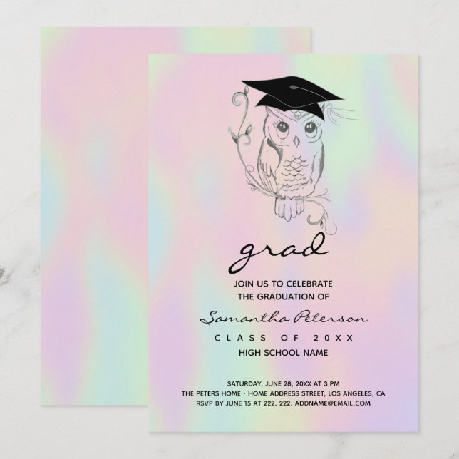 Invitación Lechuza dibujada a mano (Anverso / Reverso)