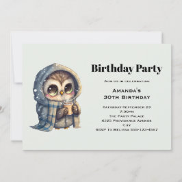 Invitación Lechuza dulce en invierno con cumpleaños de café