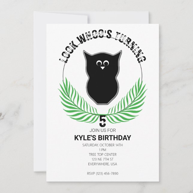 Invitación Lechuza En La Fiesta Del Cumpleaños De Woodland (Anverso)