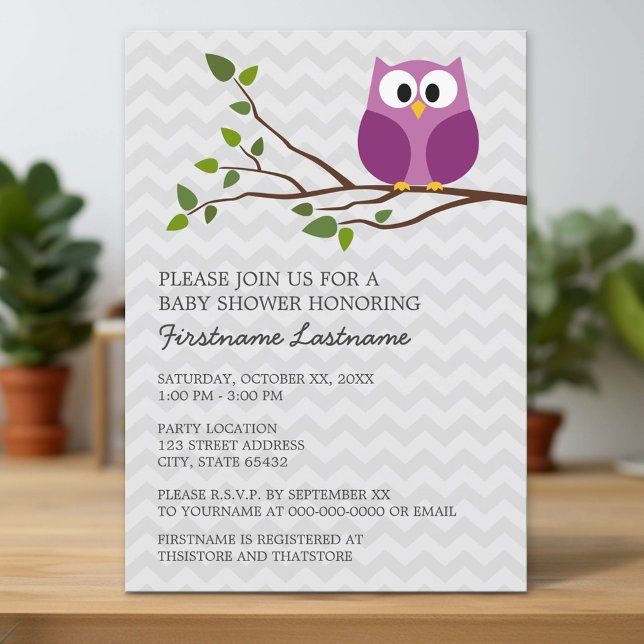 Invitación Lechuza en rama y chevrs Bebé (Custom Invitation with Download Option)