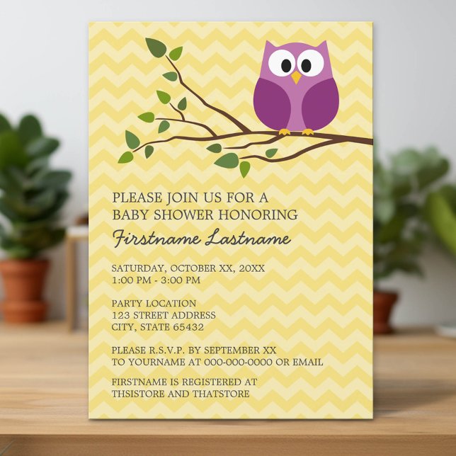 Invitación Lechuza en rama y chevrs Bebé (Custom Invitation with Download Option)