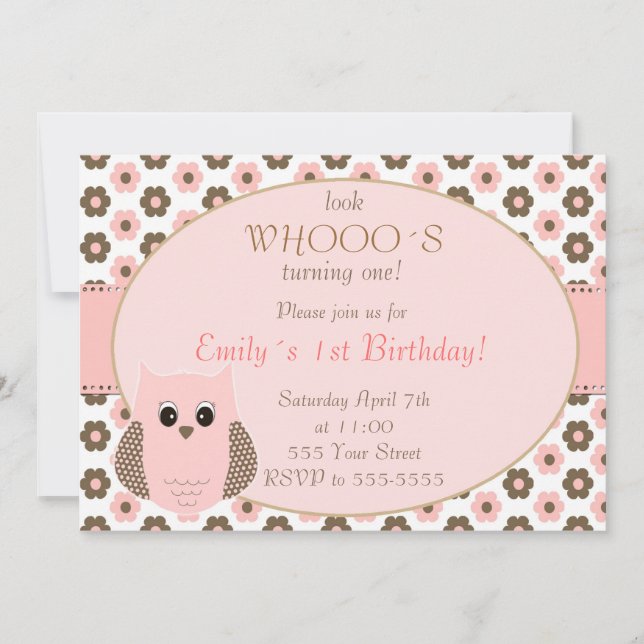 Invitación Lechuza: fiesta de cumpleaños de Chica invitado (Anverso)
