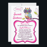 Invitación Lechuza Floral Retro Dulce Rosado Caliente Diecisé<br><div class="desc">Personalizable dulce dieciséis invitaciones con una lechuza caprichosa.</div>