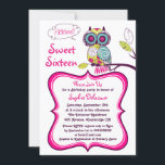 Invitación Lechuza Floral Retro Dulce Rosado Caliente Diecisé<br><div class="desc">Personalizable dulce dieciséis invitaciones con una lechuza caprichosa.</div>