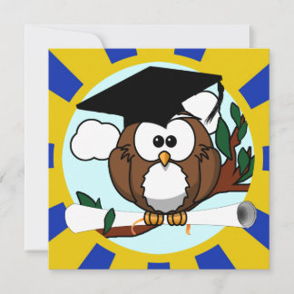 Invitación Lechuza graduada con colores de escuela azul y oro