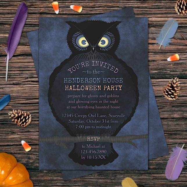 Invitación Lechuza Halloween embrujada Fiesta de la casa con  (Subido por el creador)
