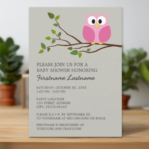 Invitación Lechuza linda en la ducha bifurcación para niñas