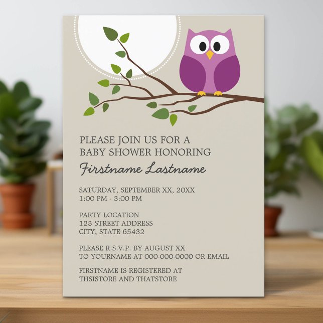 Invitación Lechuza linda en la ducha bifurcación para niñas (Custom Invitation with Download Option)