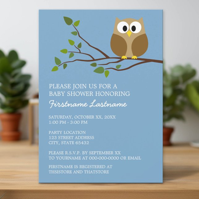 Invitación Lechuza linda en la ducha de bifurcación para niño (Custom Invitation with Download Option)