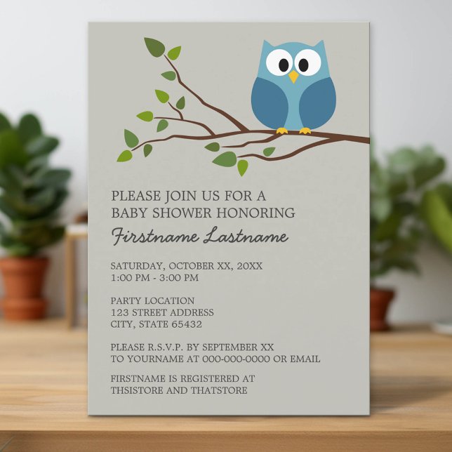 Invitación Lechuza linda en la ducha de bifurcación para niño (Custom Invitation with Download Option)