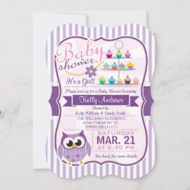 Invitación Lechuza morada rosada y de lavanda, Baby Shower Ch