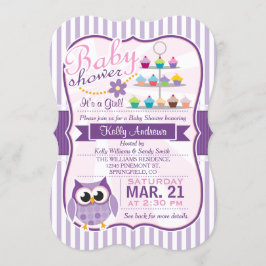 Invitación Lechuza morada rosada y de lavanda, Baby Shower Ch