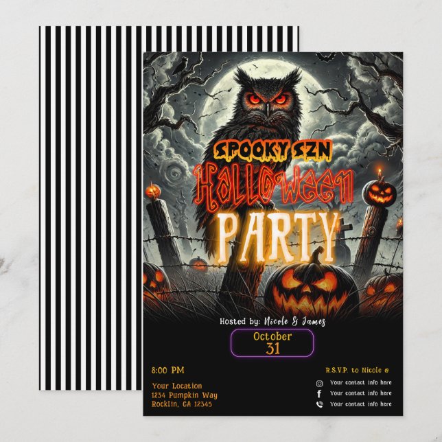 Invitación Lechuza Nocturno Del Cementerio Espantando A Szn G (Anverso / Reverso)