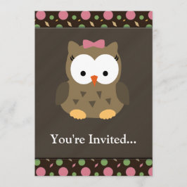 Invitación Lechuza pequeña con arco rosado