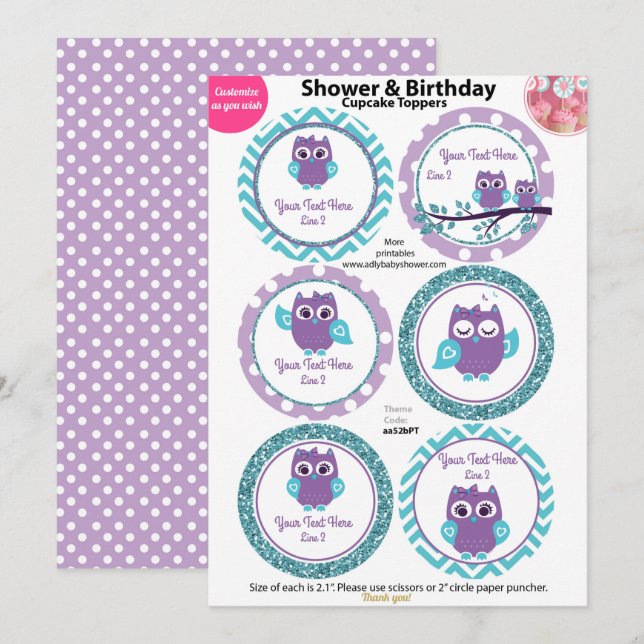 Invitación Lechuza púrpura con tapones Verde azulados de tort (Anverso / Reverso)