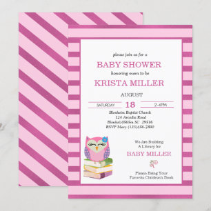 Invitación Lechuza Púrpura Rosa Trae Un Baby Shower De Libros