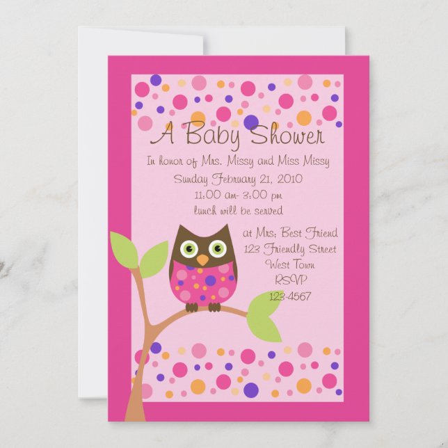 Invitación Lechuza rosa Baby Shower Invitación-hotpink por pe (Anverso)