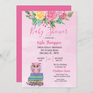 Invitación Lechuza Rosa Cuta Trae Un Baby Shower Del Libro