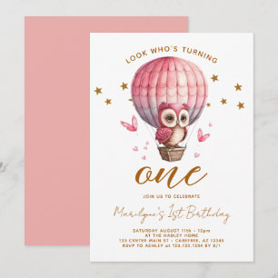 Invitación Lechuza Rosada 1er cumpleaños