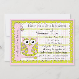 Invitación Lechuza verde rosada invitada por Baby Shower