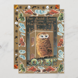 Invitación Lechuza Vintage Y Brujas Halloween