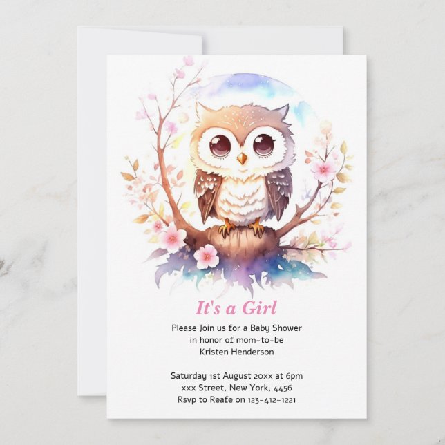 Invitación Lechuza Woodland Baby Shower (Anverso)