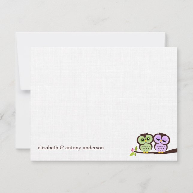 Invitación Lechuzas adorables Personalizado Flat Gracias Nota (Anverso)