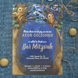 Invitación Lechuzas, Bosque Nocivo, Azul, Bar Beige Invitació