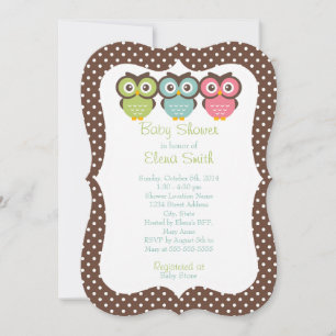 Invitación Lechuzas coloridas Polka Dot Baby Shower