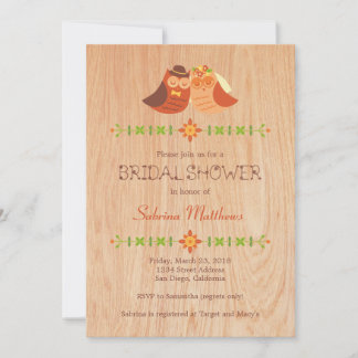Invitación Lechuzas de ave en ducha de novia de madera