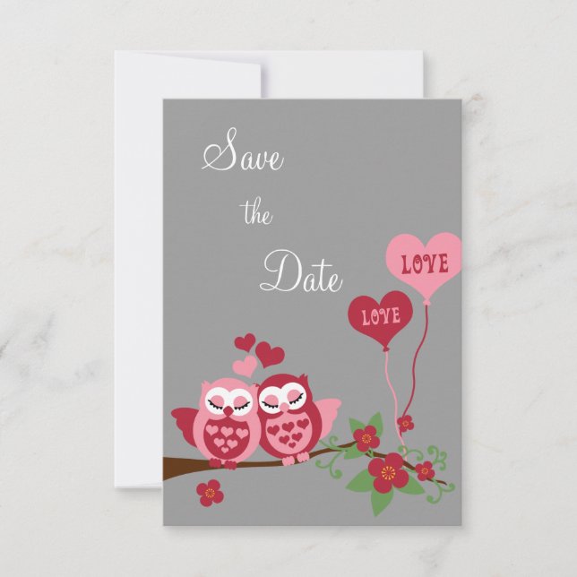Invitación Lechuzas enamoradas Salven la fecha (Anverso)