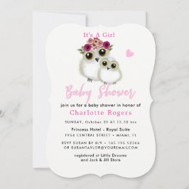 Invitación Lechuzas extravagantes adornan Baby Shower Pink
