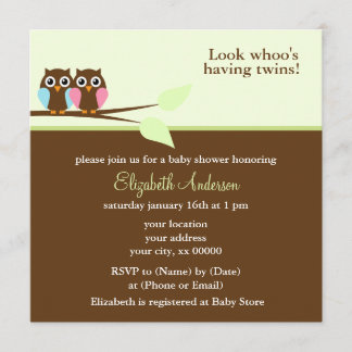 Invitación Lechuzas rosas y azules Baby Shower