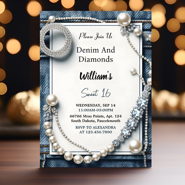 Invitación Leer Elegante Gem Bling Denim Y Diamantes Dulces 1 (Subido por el creador)