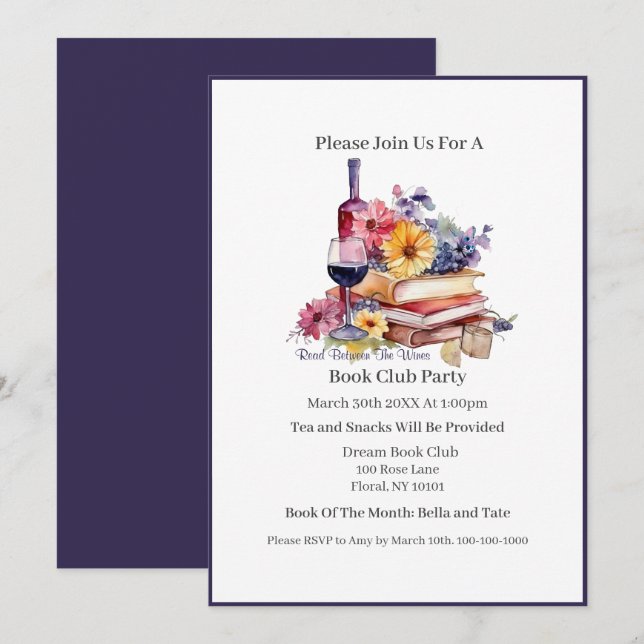 Invitación Leer entre los vinos, club de libros (Anverso / Reverso)