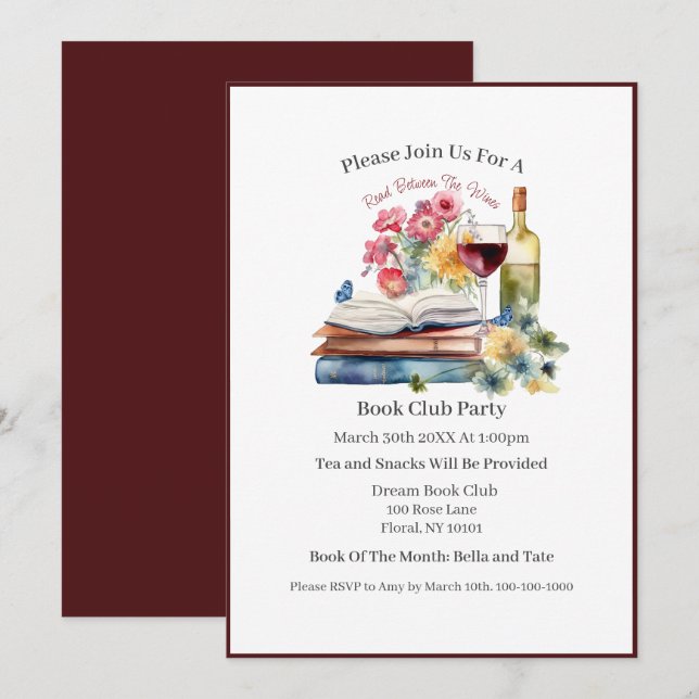 Invitación Leer entre los vinos, club de libros (Anverso / Reverso)