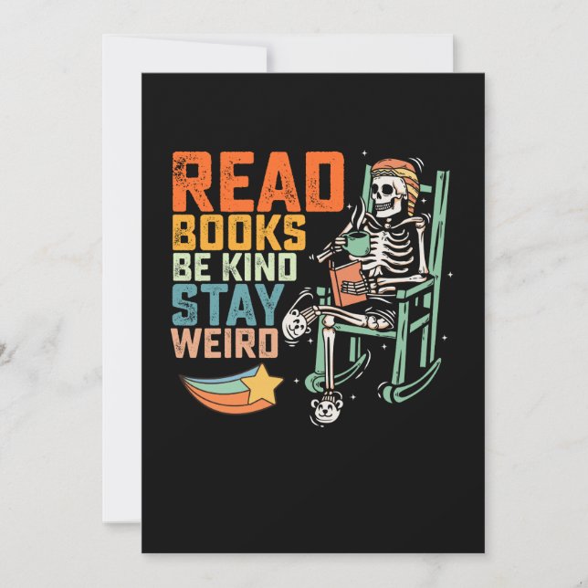 Invitación Leer Libros Sé Amable Quédese Raro Esqueleto (Anverso)