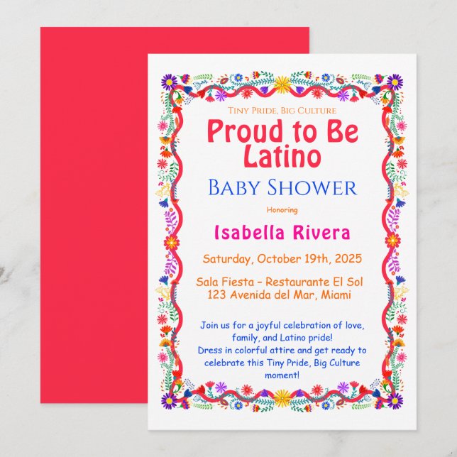 Invitación Legado hispano nacional |  Fiesta de bebé (Anverso / Reverso)