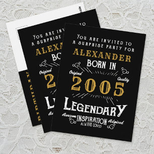 Invitación Legend Negro Oro Cumpleaños 21 2005